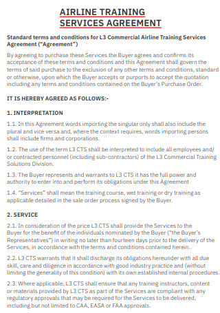Airlines Training Services Agreement