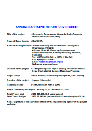 Annual Narrative Report Cover Sheet