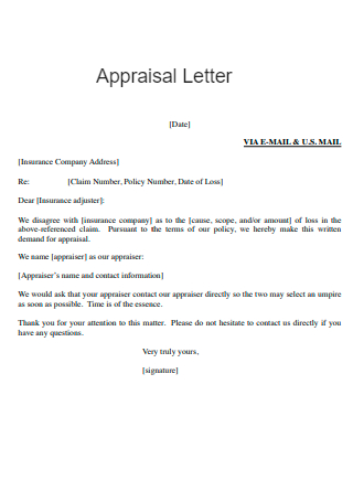 Appraisal Letter Example