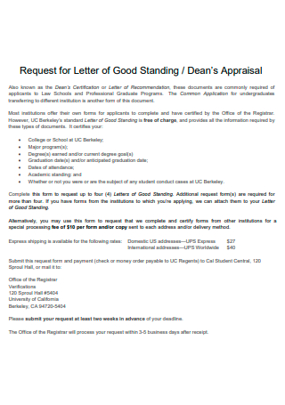 Appraisal Request For Letter
