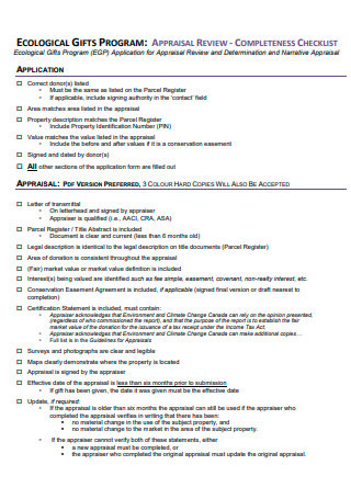 Appraisal Review Completeness Checklist