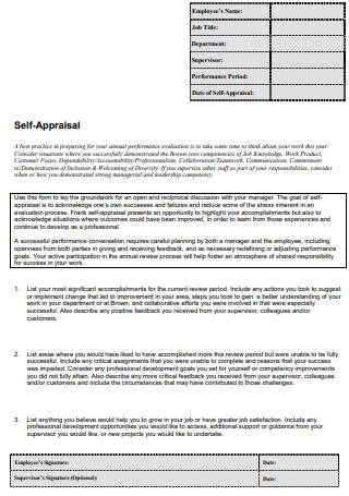 Appraisal Self Evaluation Form