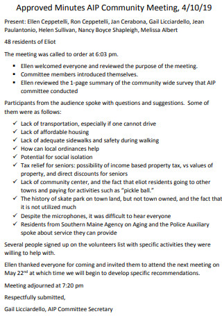 Approved Community Meeting Minutes