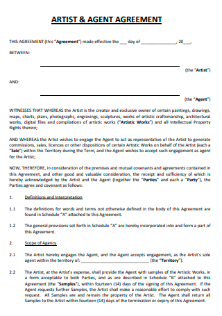 Artist and Agent Agreement Template