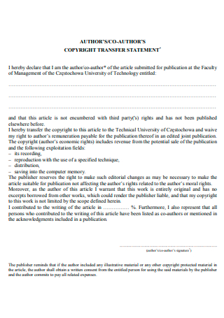 Authors Copyright Transfer Statement