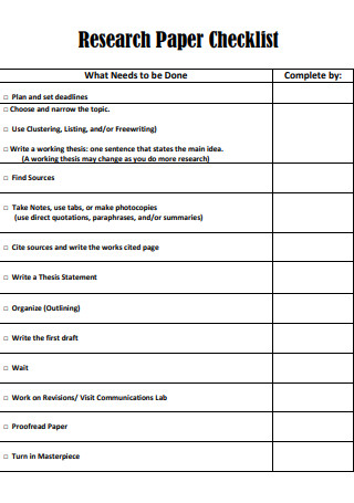 Baisc Research Paper Checklist
