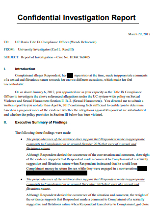 Basic Confidential Investigation Report