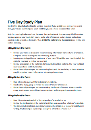Basic Five Day Study Plan
