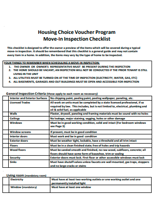Basic Move In Inspection Checklist
