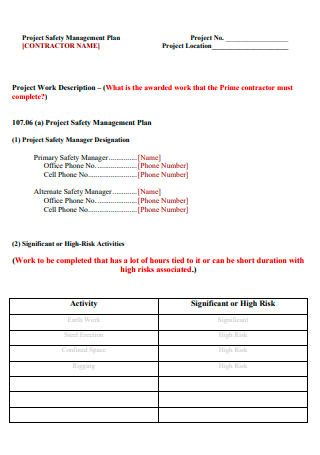 Basic Project Safety Management Plan
