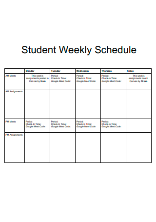 Basic Weekly Schedule For a Student