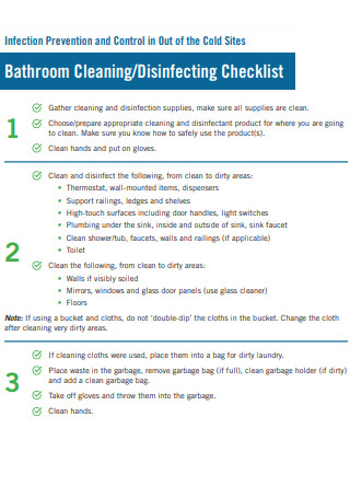 Bathroom Cleaning And Disinfecting Checklist