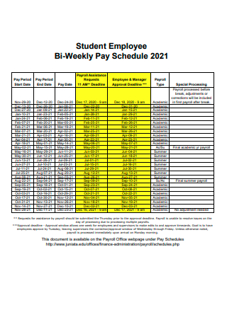 Bi Weekly Student Employee Pay Schedule