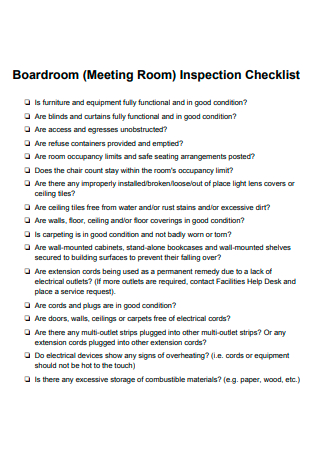 Board Meeting Room Inspection Checklist