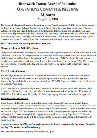 Board of Education Operations Meeting Minutes