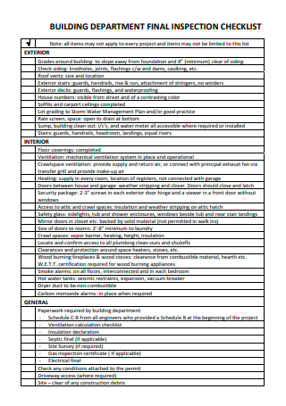 Building Department Final Inspection Checklist