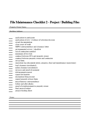 Building Maintenance Checklist in DOC