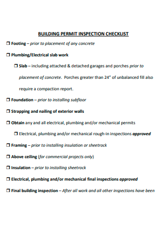 Building Permit Inspection Checklist