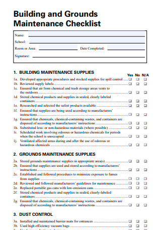 Building and Grounds Maintenance Checklist