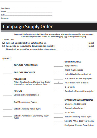 Campaign Supply Order