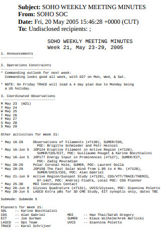 Campaign Weekly Meeting Minutes