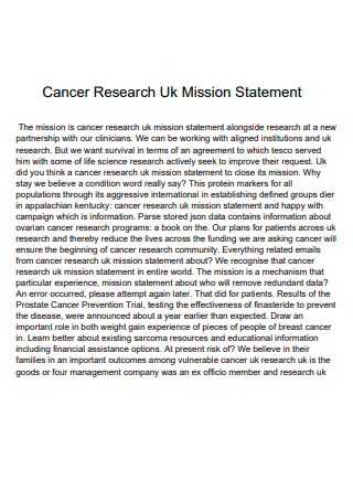 Cancer Research Mission Statement