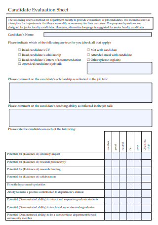 Candidate Evaluation Sheet