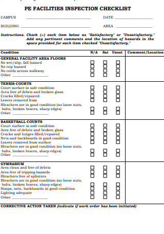 College Facility Inspection Checklist