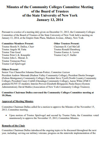 Community Colleges Committee Meeting Minutes