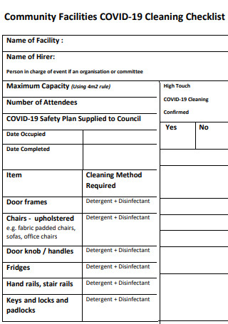 Community Facilities COVID 19 Cleaning Checklist