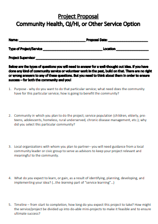 Community Health Project Proposal Template