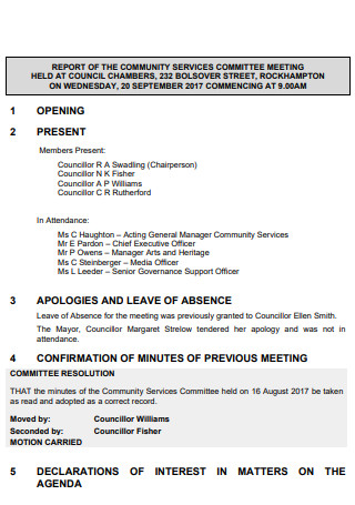 Community Service Commitee Meeting Minutes