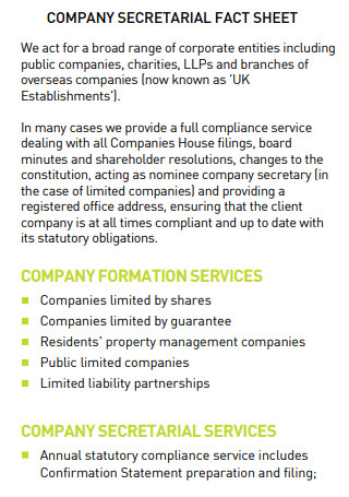 Company Secretarial Sheet