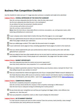 Competition Business Plan Checklist