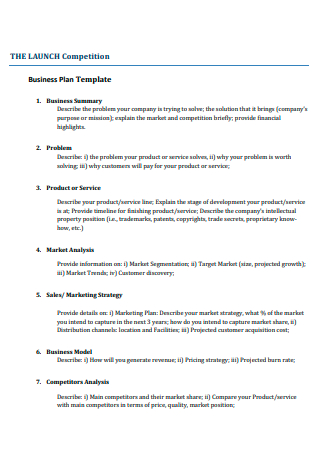 Competition Business Plan Template