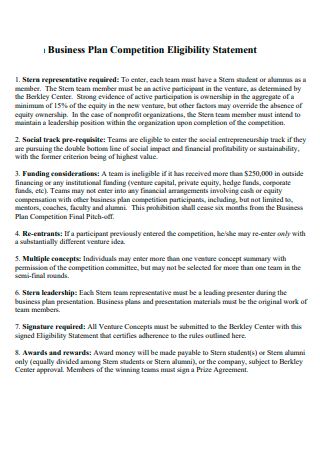 Competition Eligibility Statement Business Plan