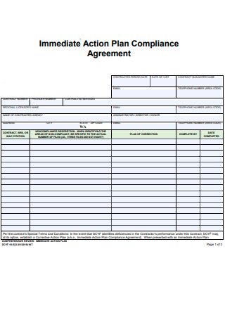 Compliance Agreement Immediate Action Plan