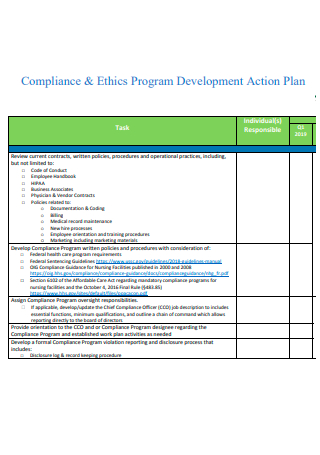 Compliance and Ethics Program Development Action Plan