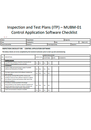 Control Application Software Inspection Checklist