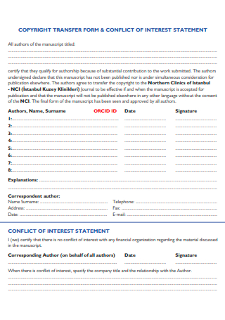 Copyright Transfer Form and Conflict of Interest Statement