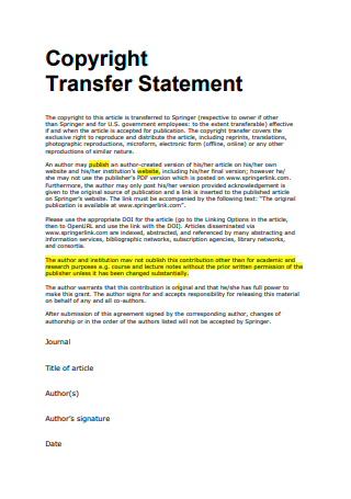 Copyright Transfer Statement Example