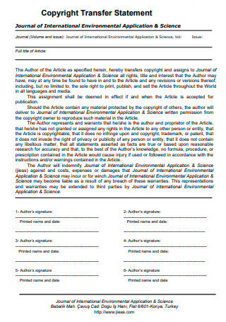 Copyright Transfer Statement Format