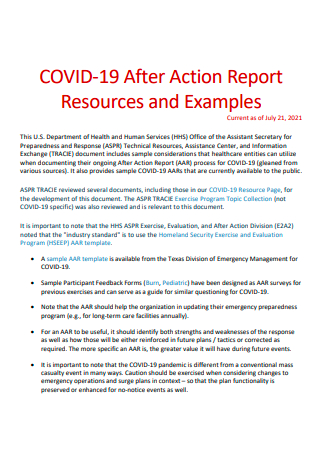 Covid 19 After Action Report