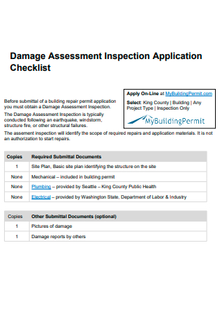 Damage Assessment Inspection Application Checklist