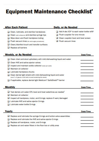 Dental Equipment Maintenance Checklist