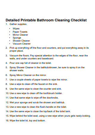 Detailed Printable Bathroom Cleaning Checklist