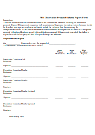 Dissertation Proposal Defense Report Form