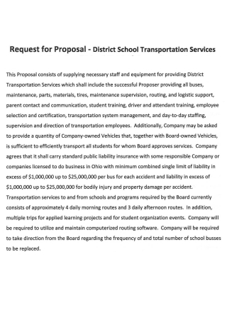 District School Bus Transportation Proposal