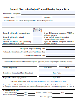 Doctoral Dissertation Project Proposal Request Form