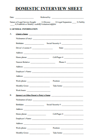 Domestic Interview Sheet